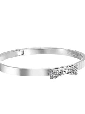 KATE SPADE Bow Bracelet Bangle Rhinestones Silver Tone NEW
